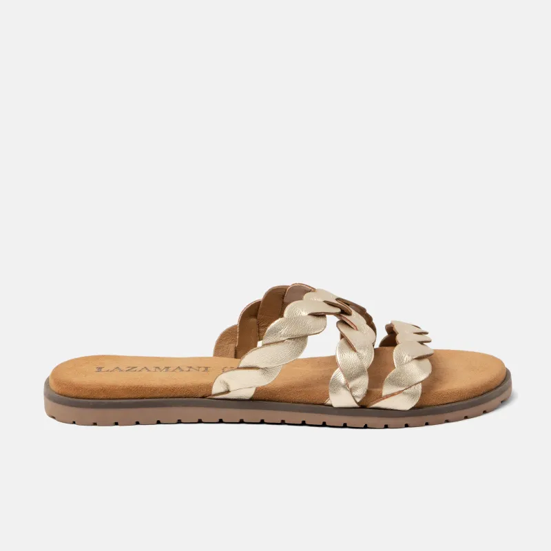 Edsi Dames Slippers Leer Gold made by Lazmani