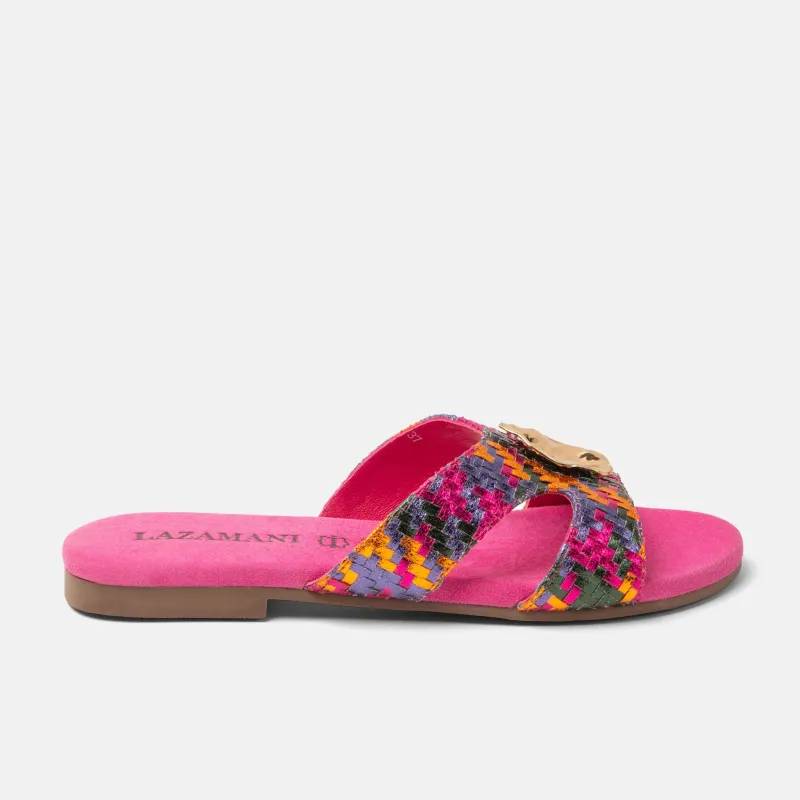 Hailey Dames Slippers Leer Fuxia made by Lazmani