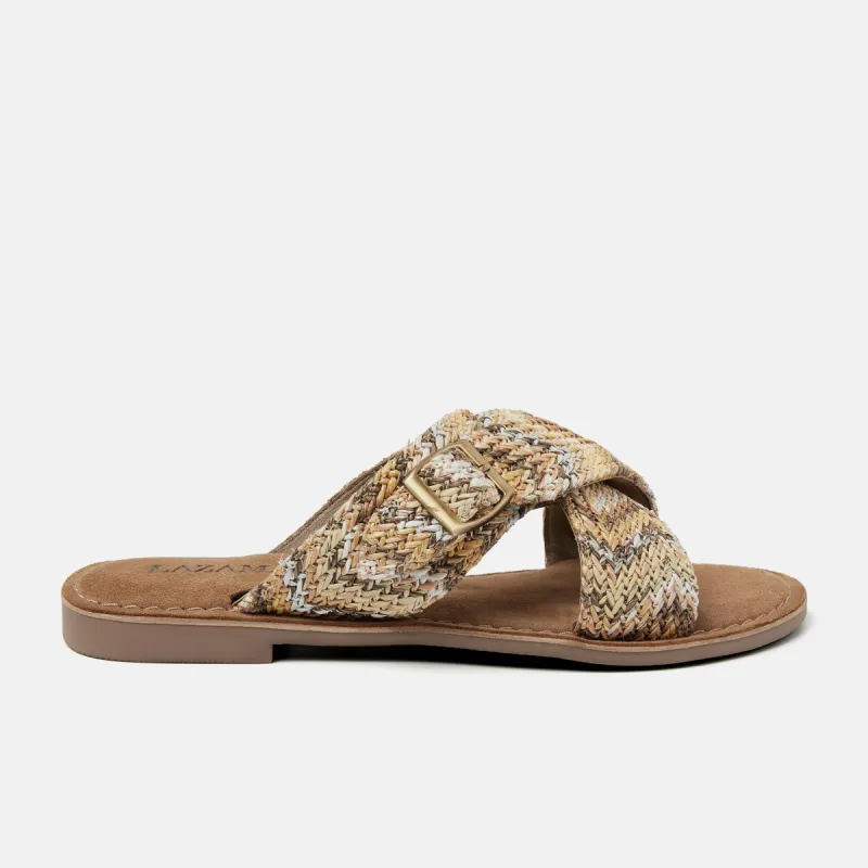 Mia Raffia Dames Slippers Beige sold by Lazmani