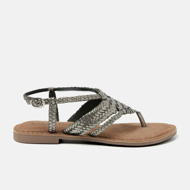 Valerie Leren Dames Sandalen Pewter sold by Lazmani
