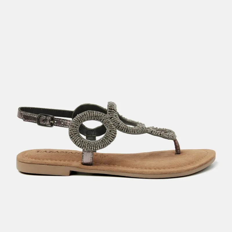 Gita Leren Dames Sandalen Pewter sold by Lazmani