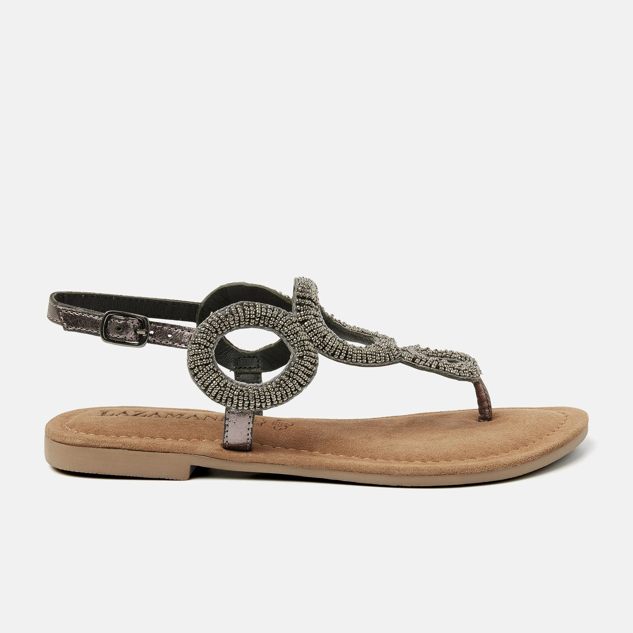 Gita Leren Dames Sandalen Pewter sold by Lazmani