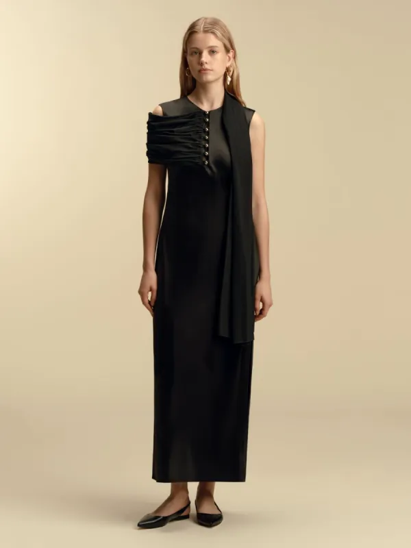Satin Sheath with Button-Out Shawl sold by Marina Moscone