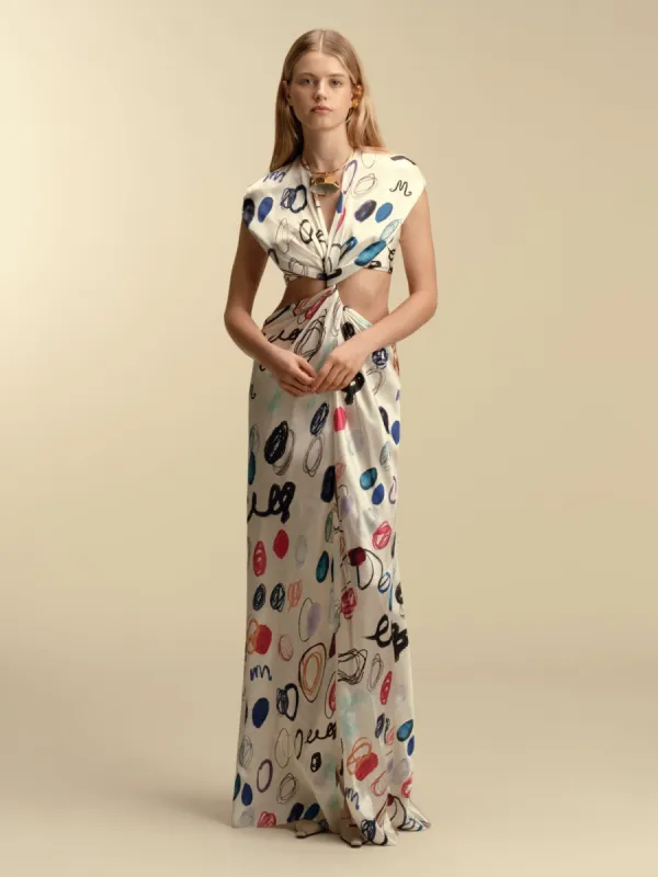 Satin Off-Shoulder Twist Dress sold by Marina Moscone