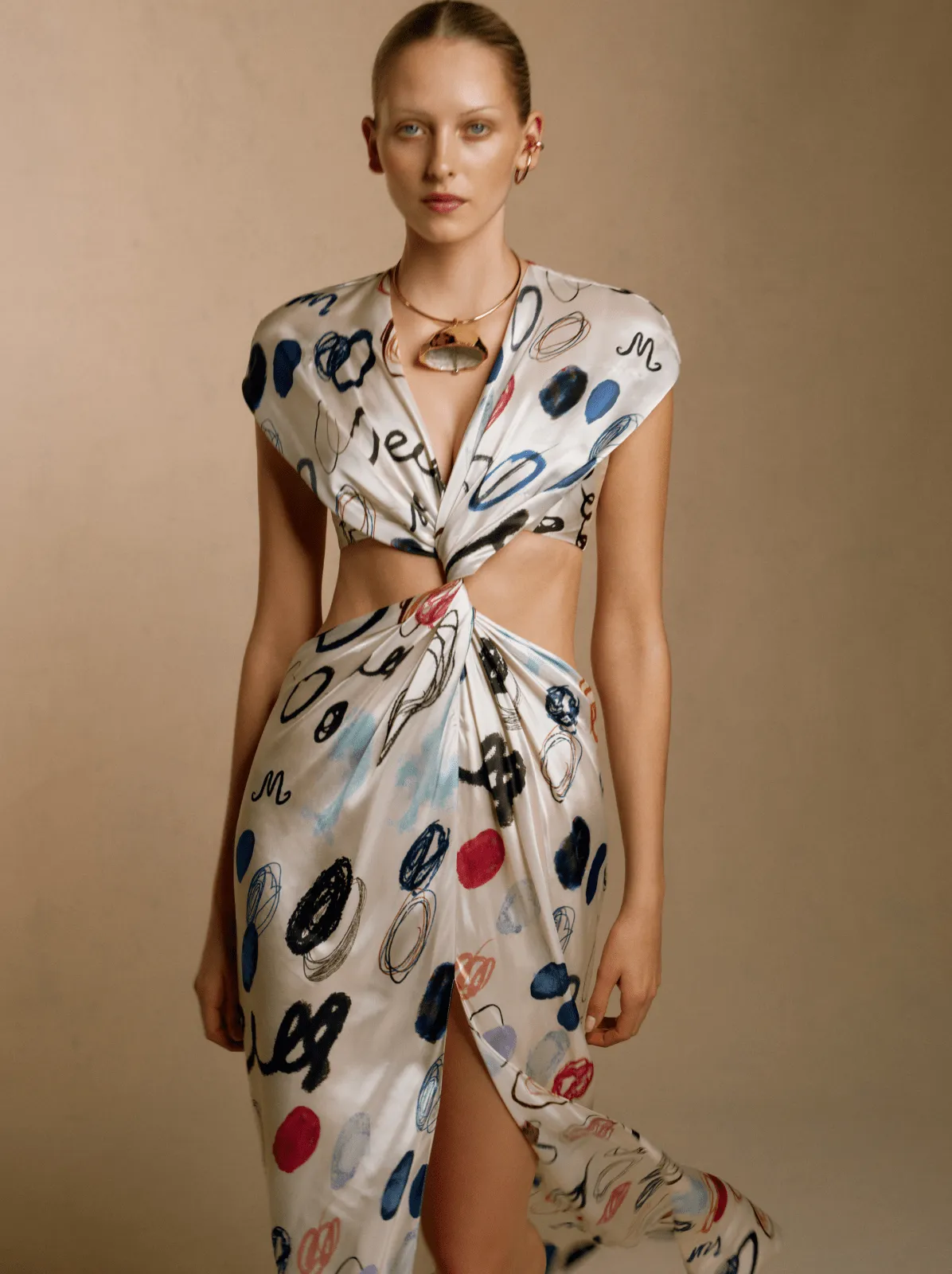 Satin Off-Shoulder Twist Dress sold by Marina Moscone product image thumbnail 4