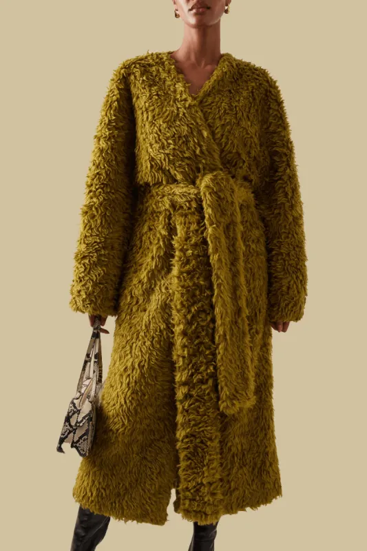 Long Hair Sherpa Cocoon Coat sold by Marina Moscone