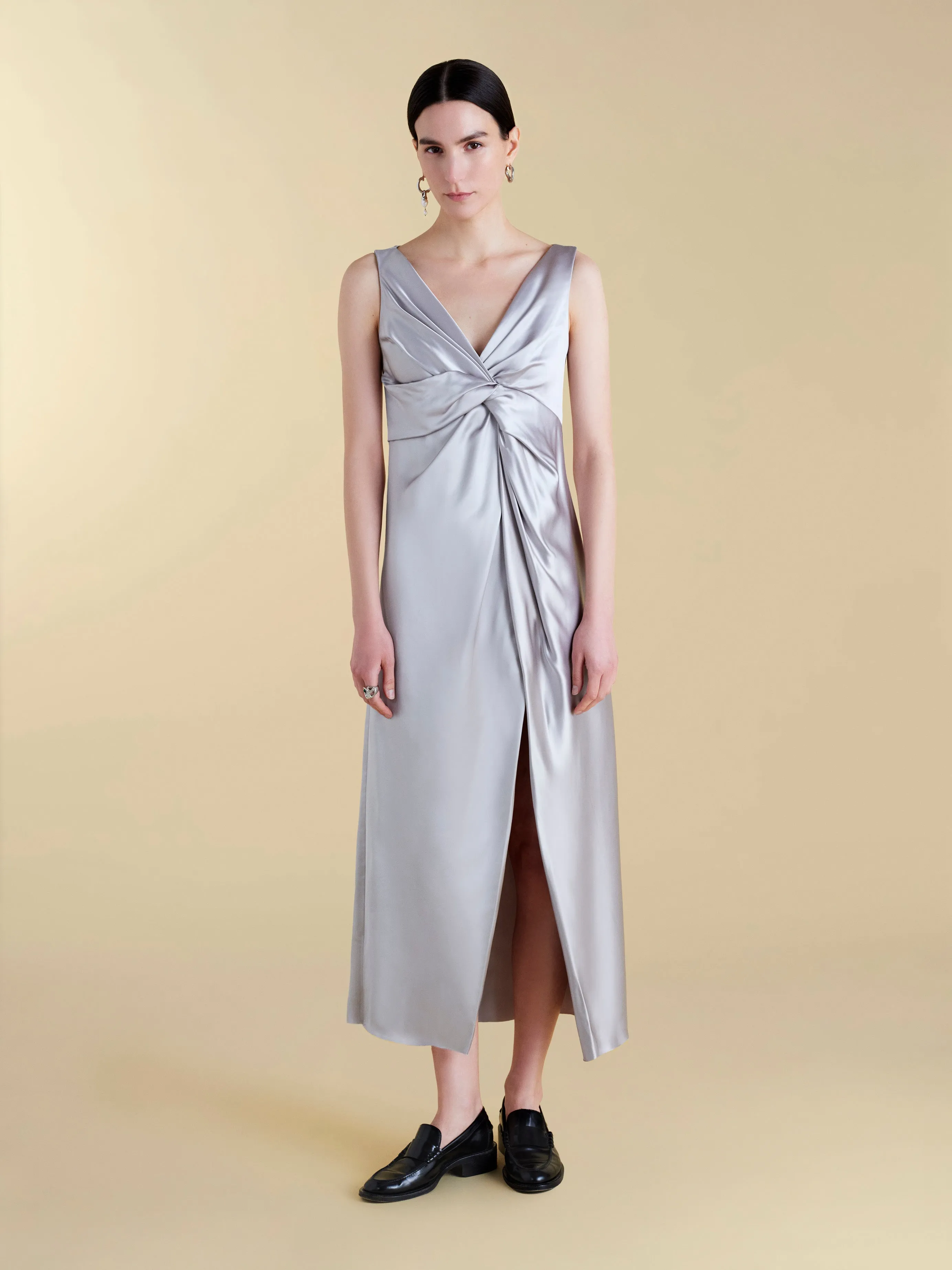 Satin V-Neck Twist Dress sold by Marina Moscone