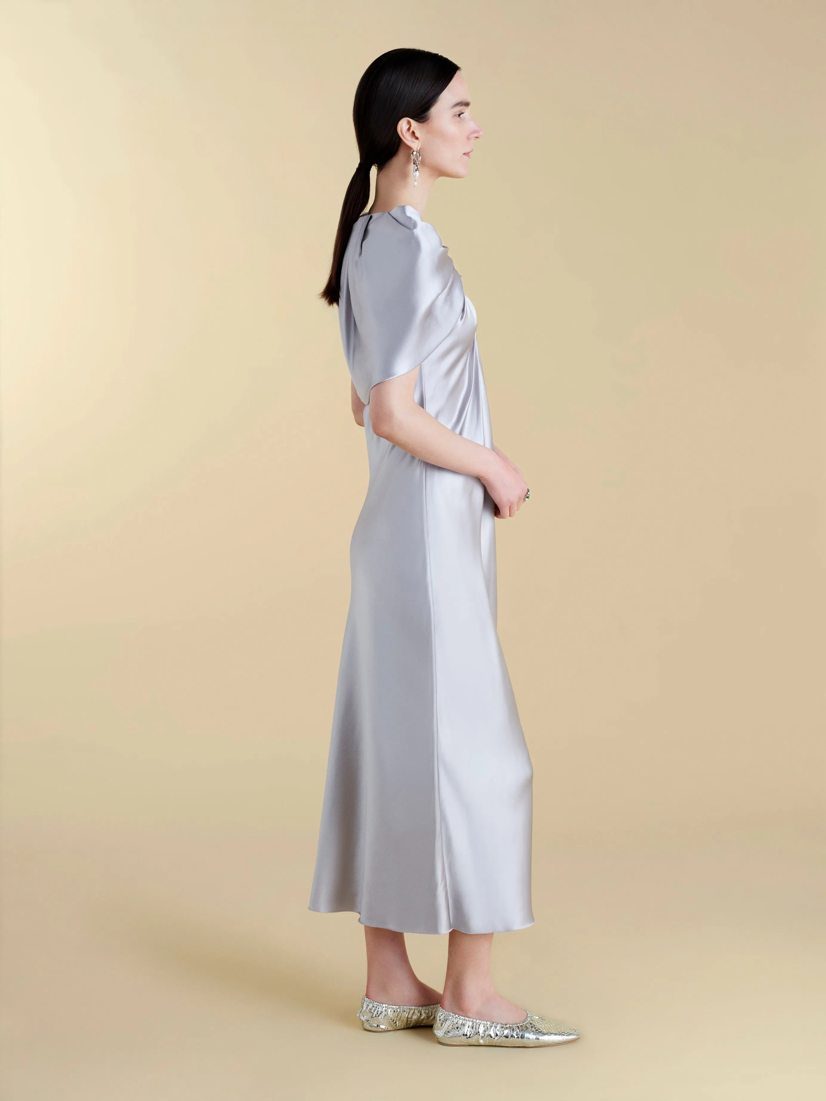 Satin Sheath with Draped Neckline sold by Marina Moscone product image thumbnail 3