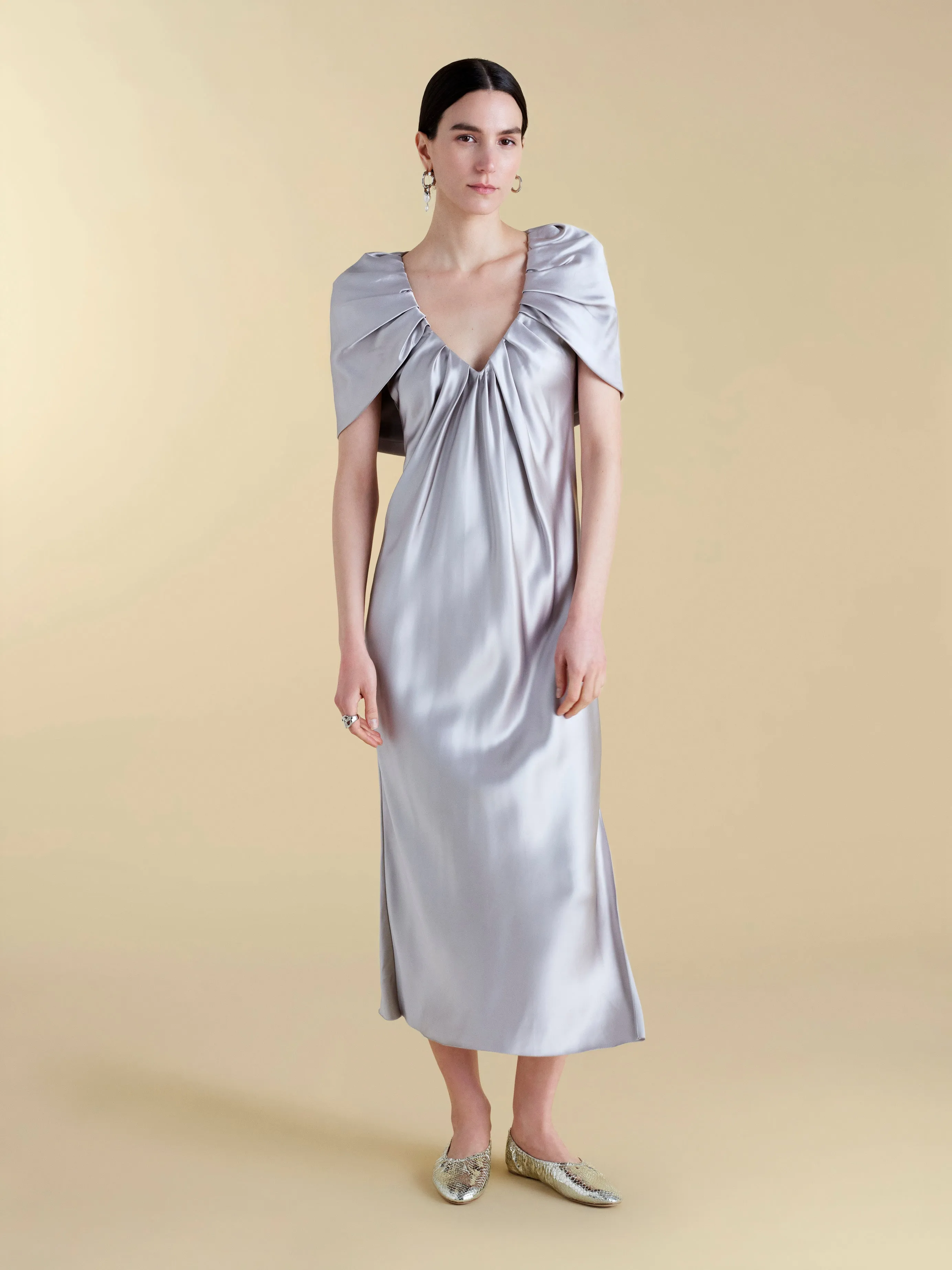 Satin Sheath with Draped Neckline sold by Marina Moscone