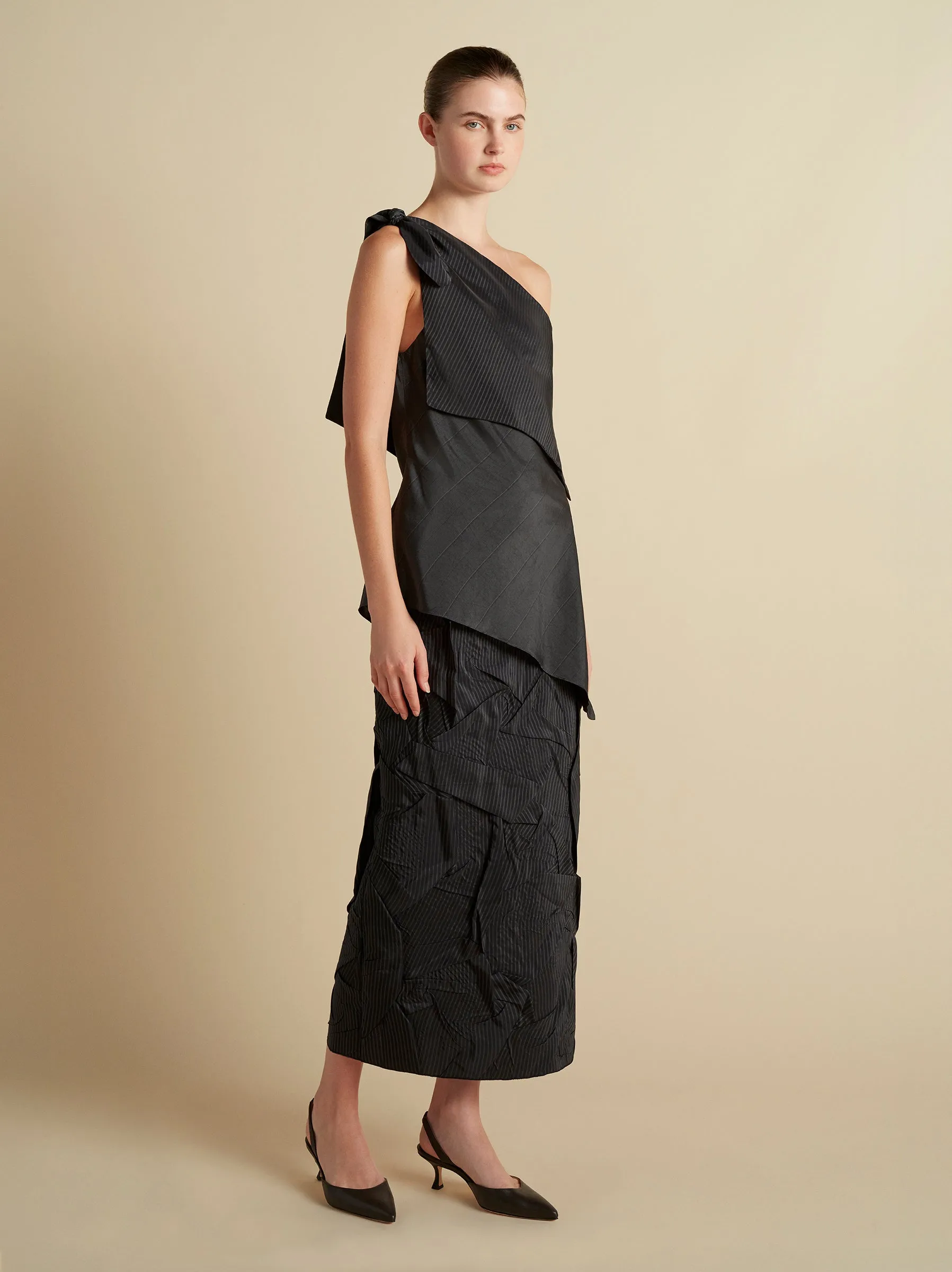 Pinstripe Triangle Draped Top sold by Marina Moscone product image thumbnail 3