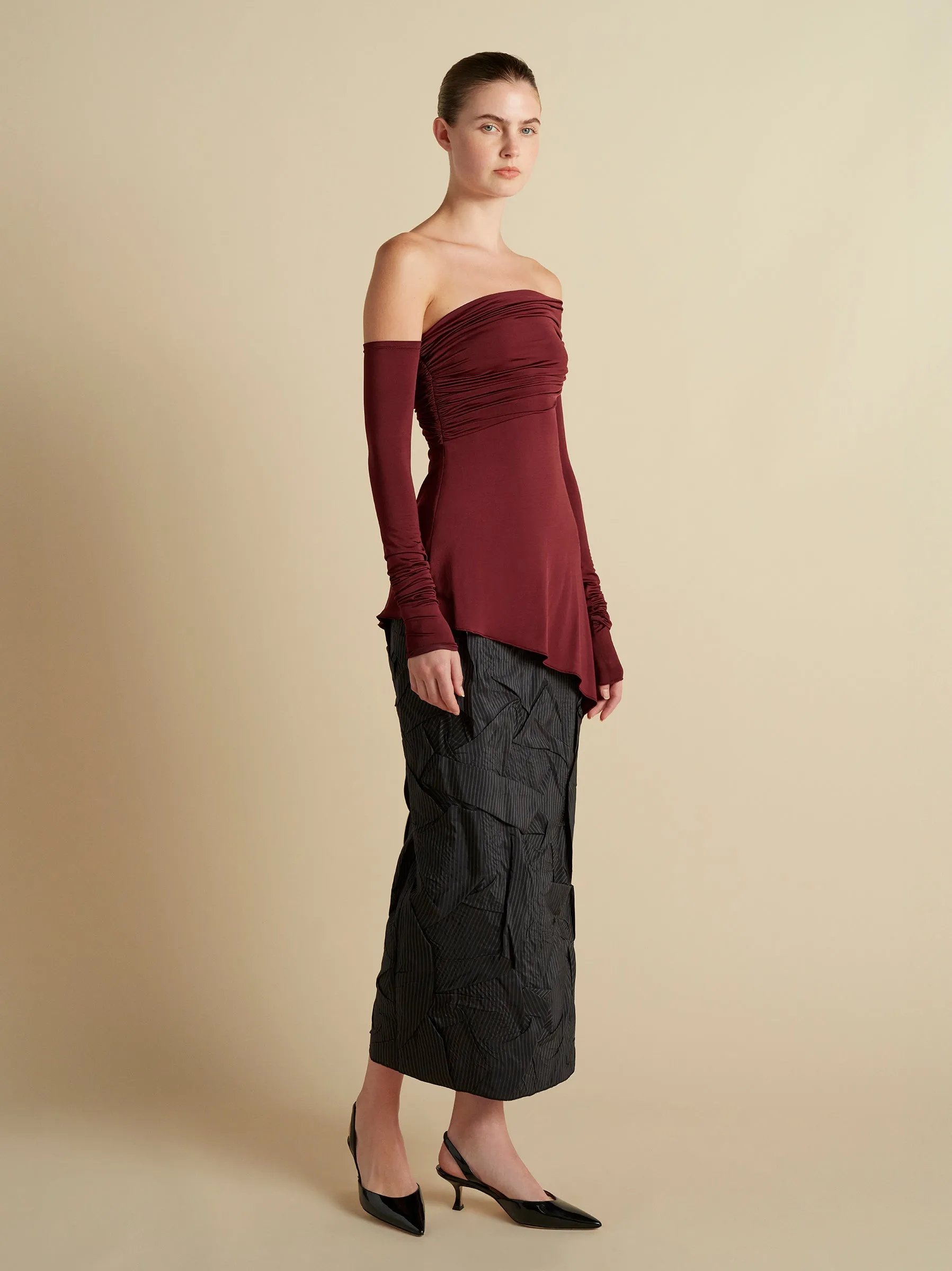 Jersey One-Shoulder Draped Top sold by Marina Moscone product image thumbnail 3