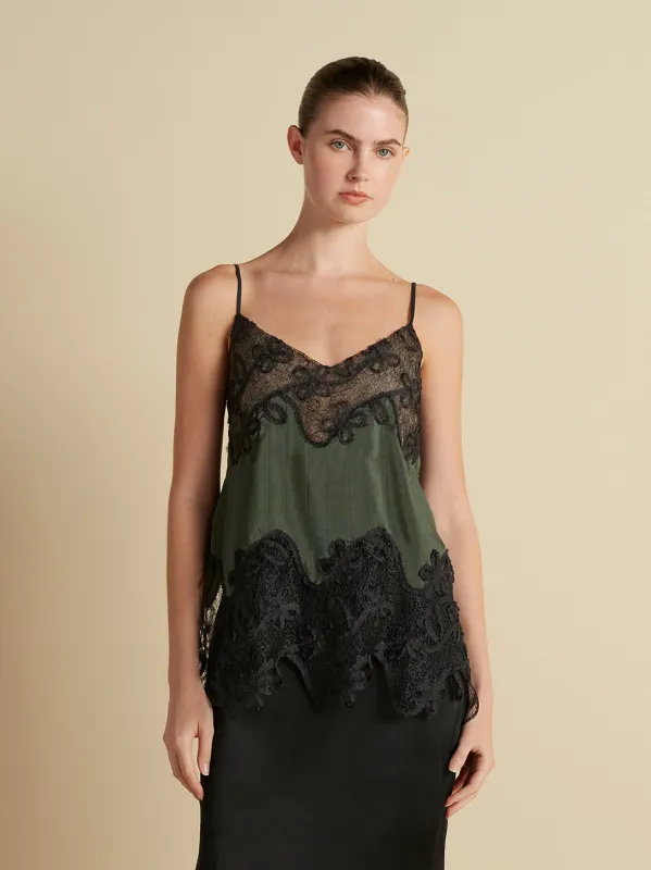 Pinstripe Camisole with Lace Inlay made by Marina Moscone