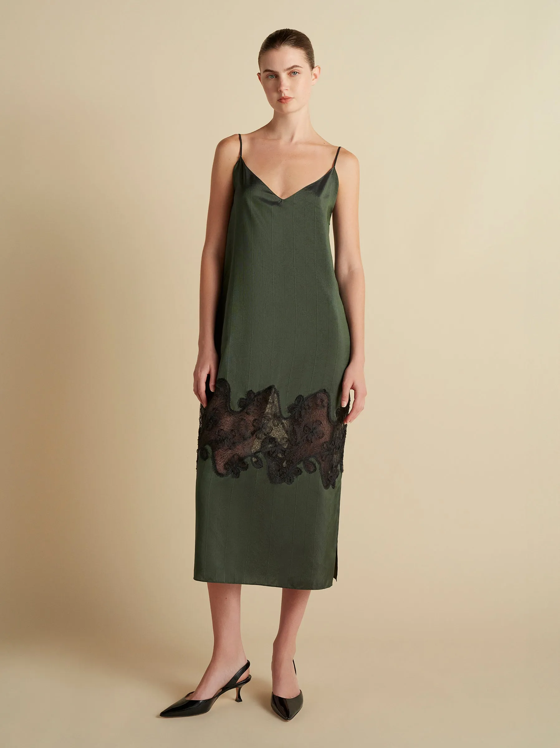 Pinstripe Slipdress with Lace Inlay sold by Marina Moscone