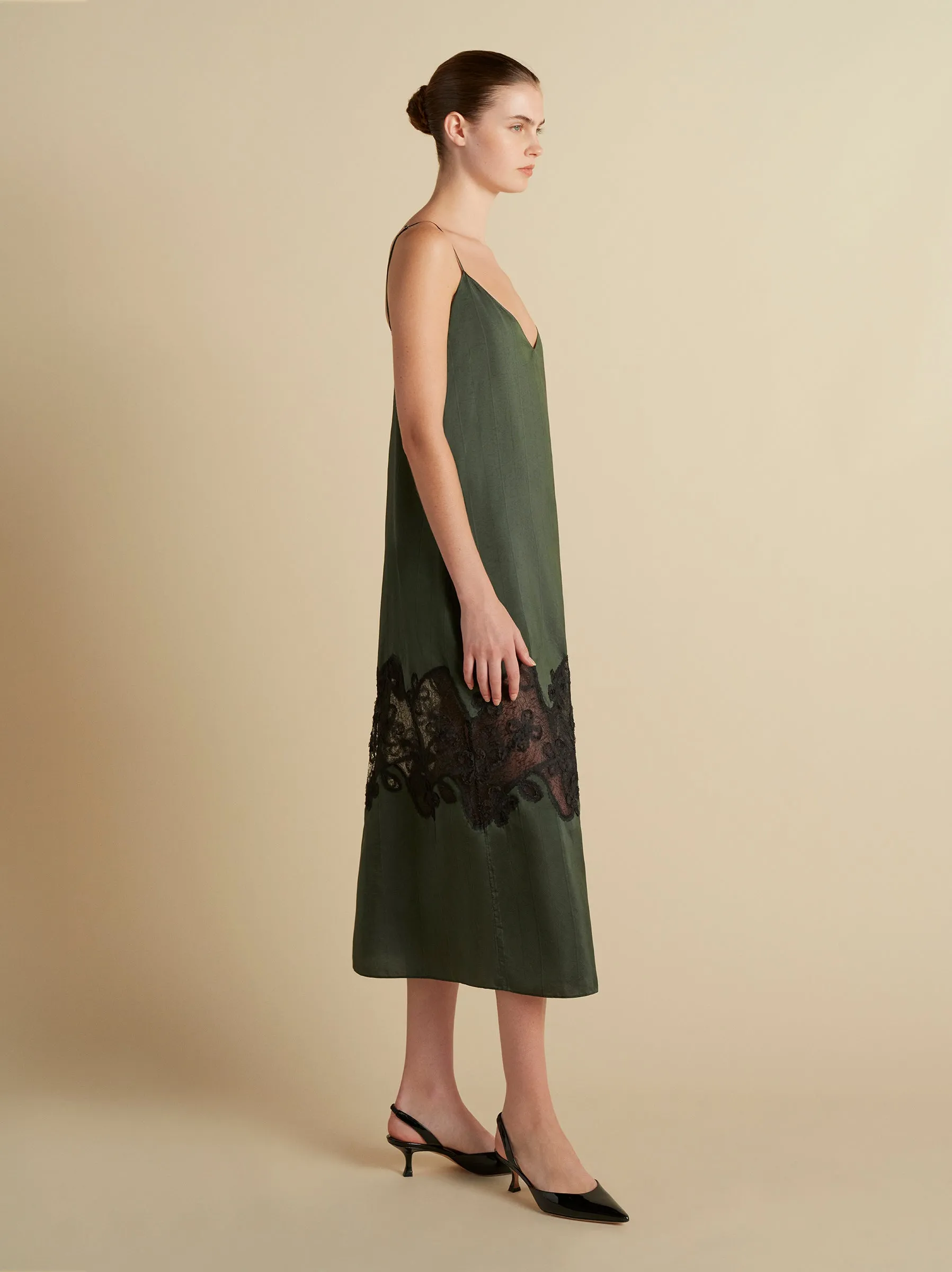 Pinstripe Slipdress with Lace Inlay sold by Marina Moscone product image thumbnail 2