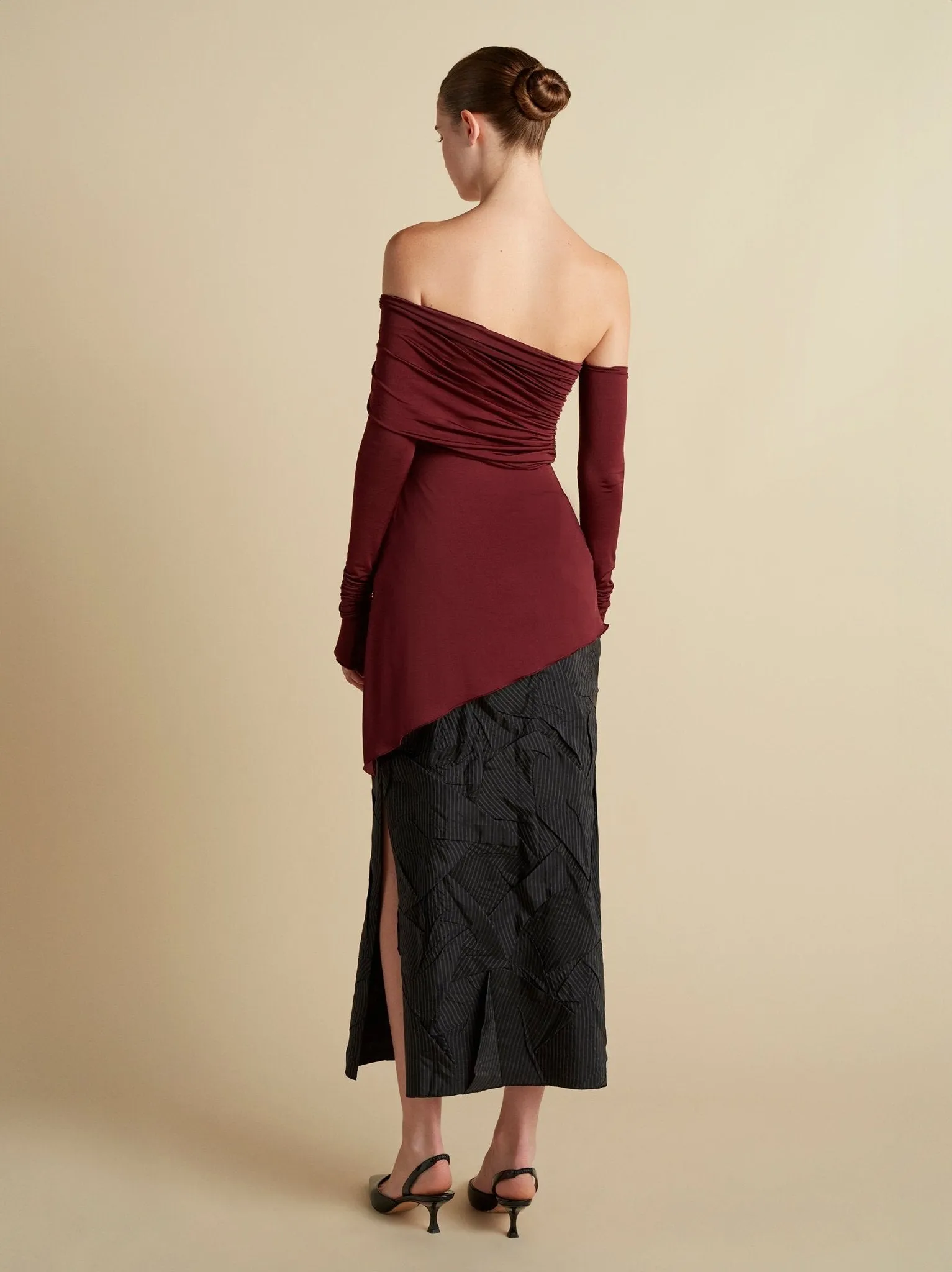 Jersey One-Shoulder Draped Top sold by Marina Moscone product image thumbnail 4