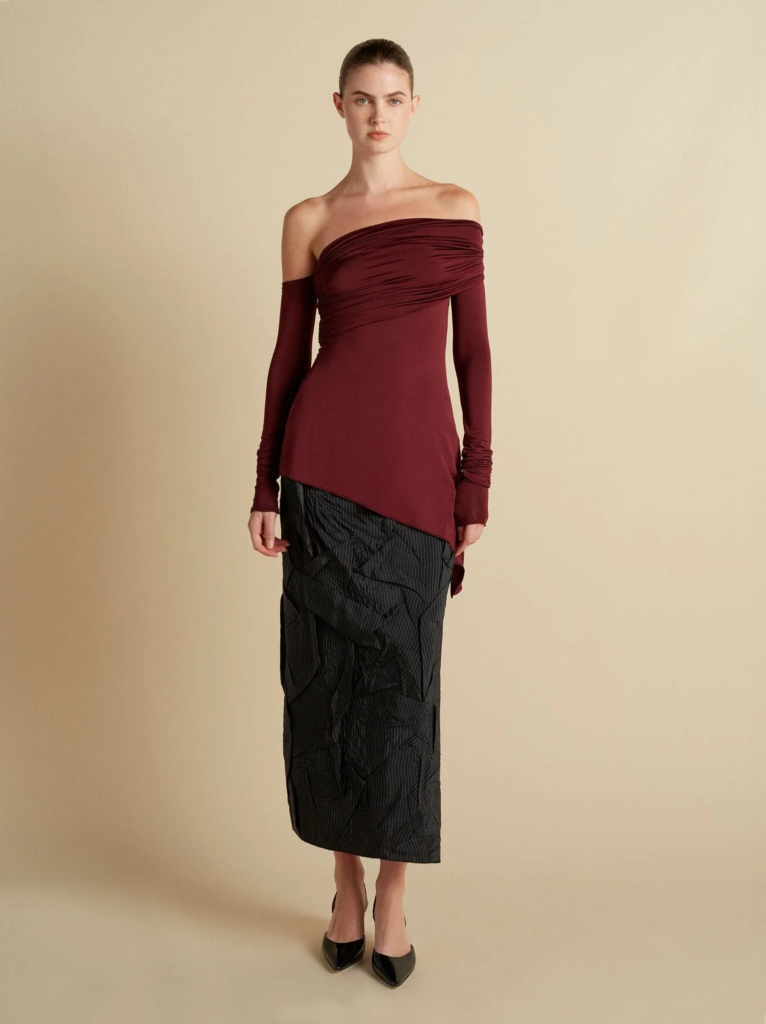 Jersey One-Shoulder Draped Top sold by Marina Moscone product image thumbnail 2