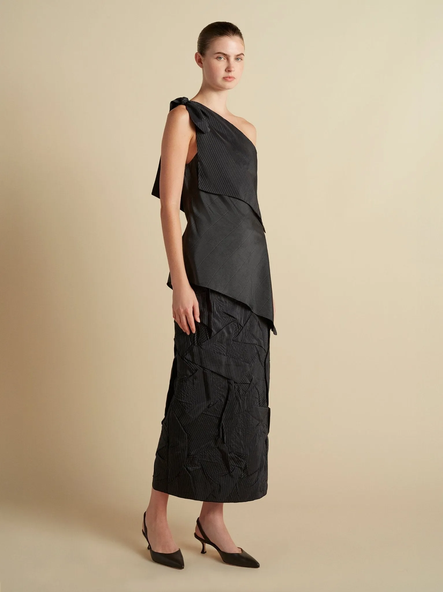 Pinstripe Triangle Draped Top sold by Marina Moscone product image thumbnail 3