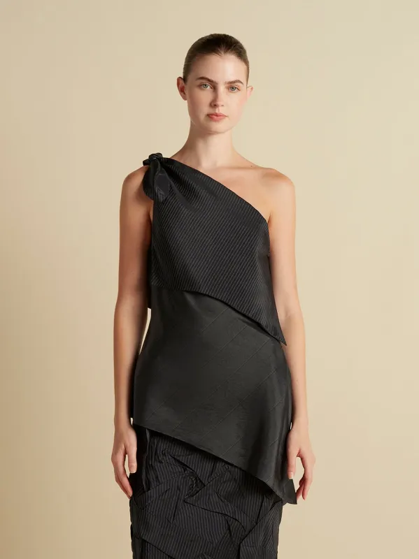 Pinstripe Triangle Draped Top sold by Marina Moscone