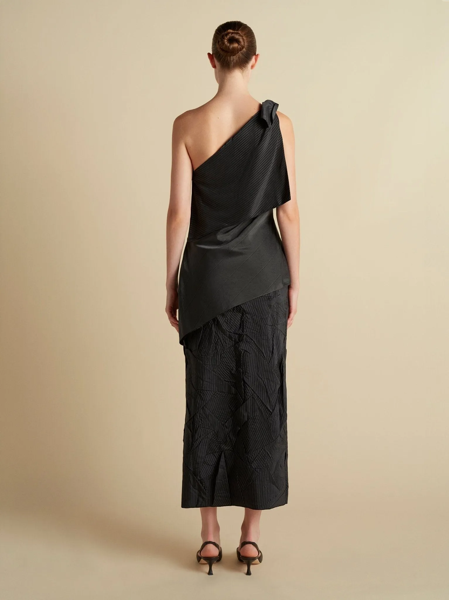 Pinstripe Triangle Draped Top sold by Marina Moscone product image thumbnail 4