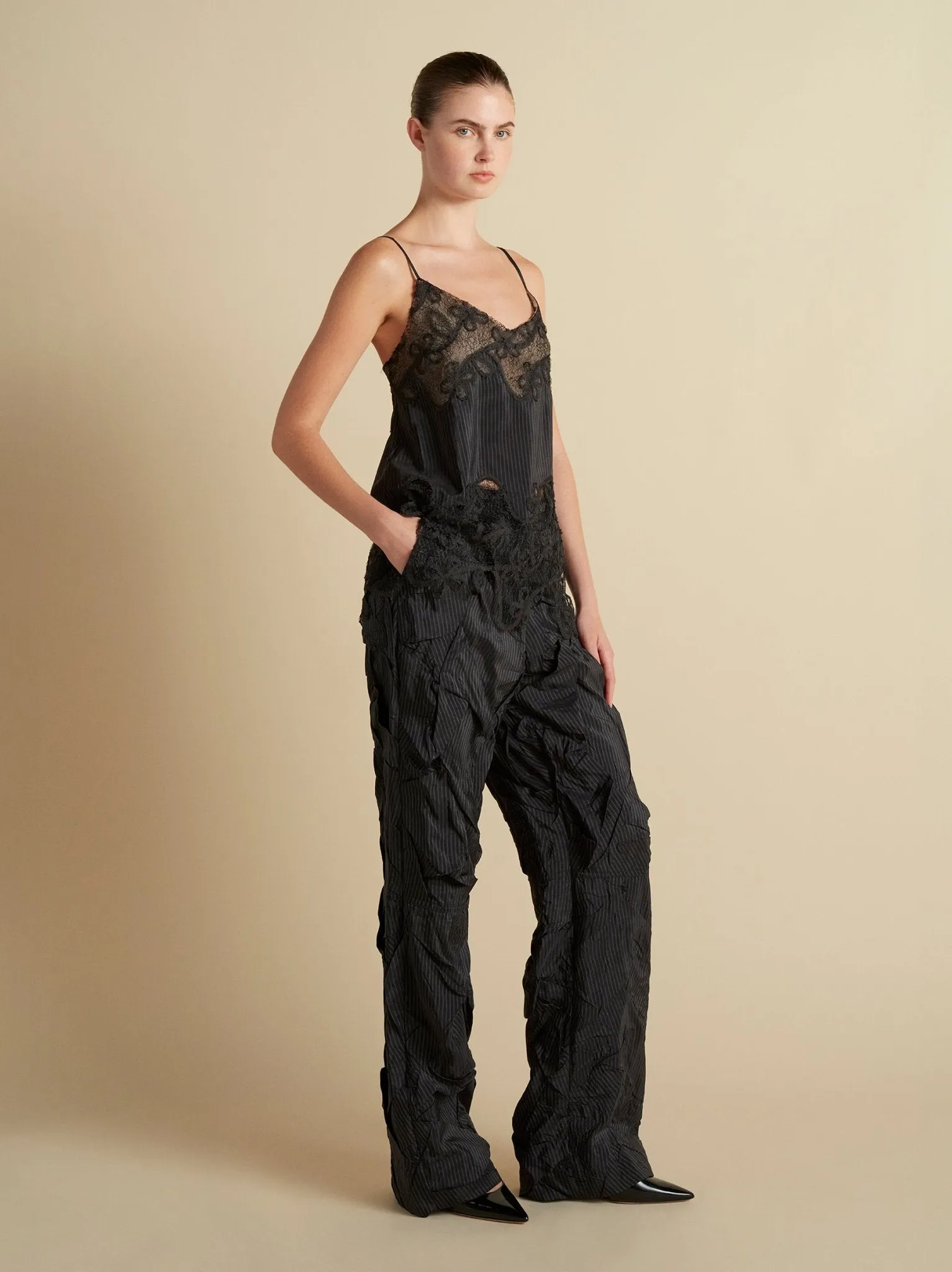 Crushed Pinstripe Parachute Trouser sold by Marina Moscone product image thumbnail 3