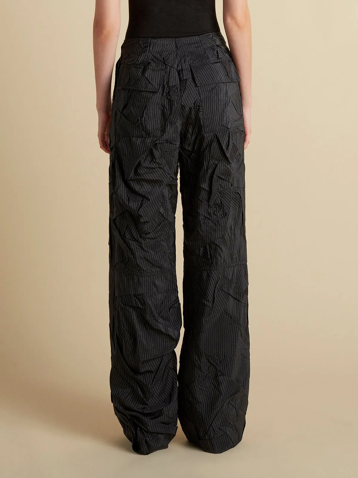 Crushed Pinstripe Parachute Trouser sold by Marina Moscone product image thumbnail 5
