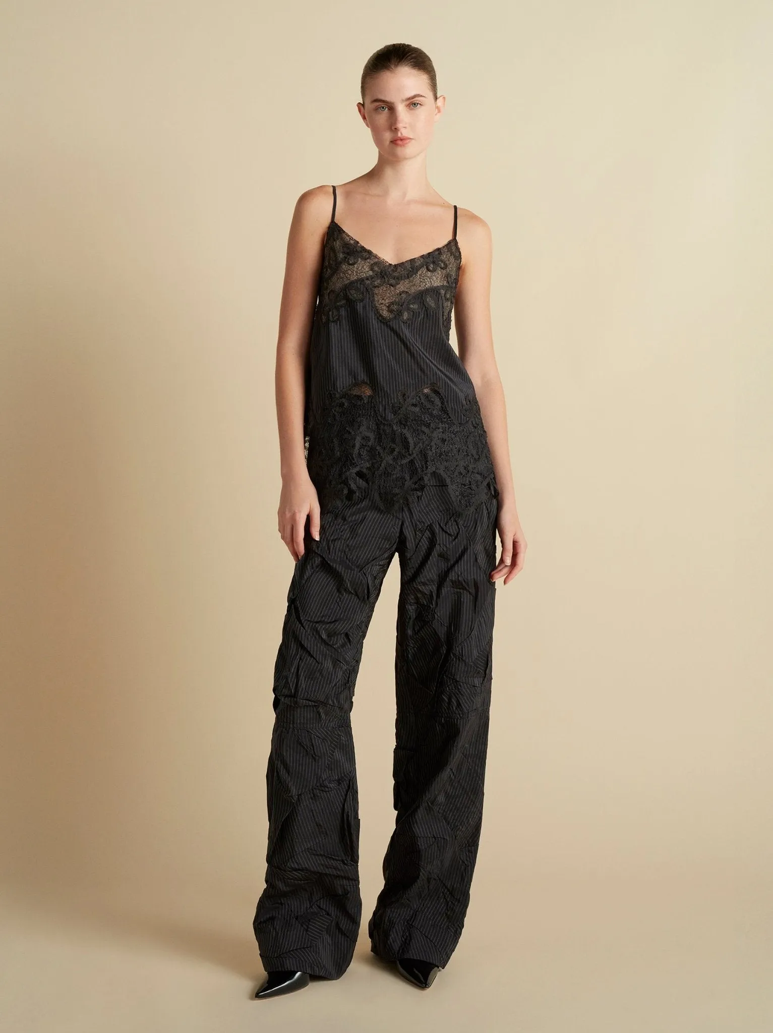 Crushed Pinstripe Parachute Trouser sold by Marina Moscone product image thumbnail 2