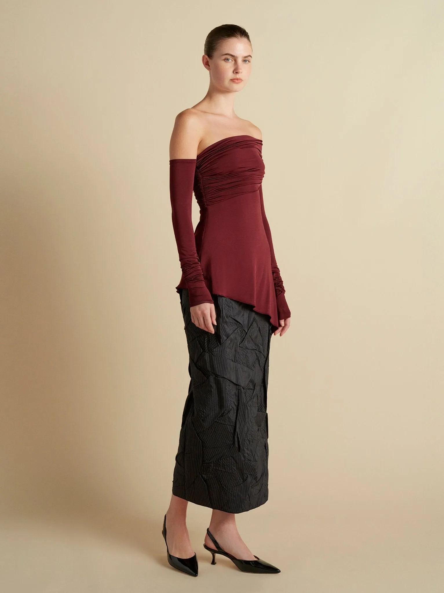 Jersey One-Shoulder Draped Top sold by Marina Moscone product image thumbnail 3