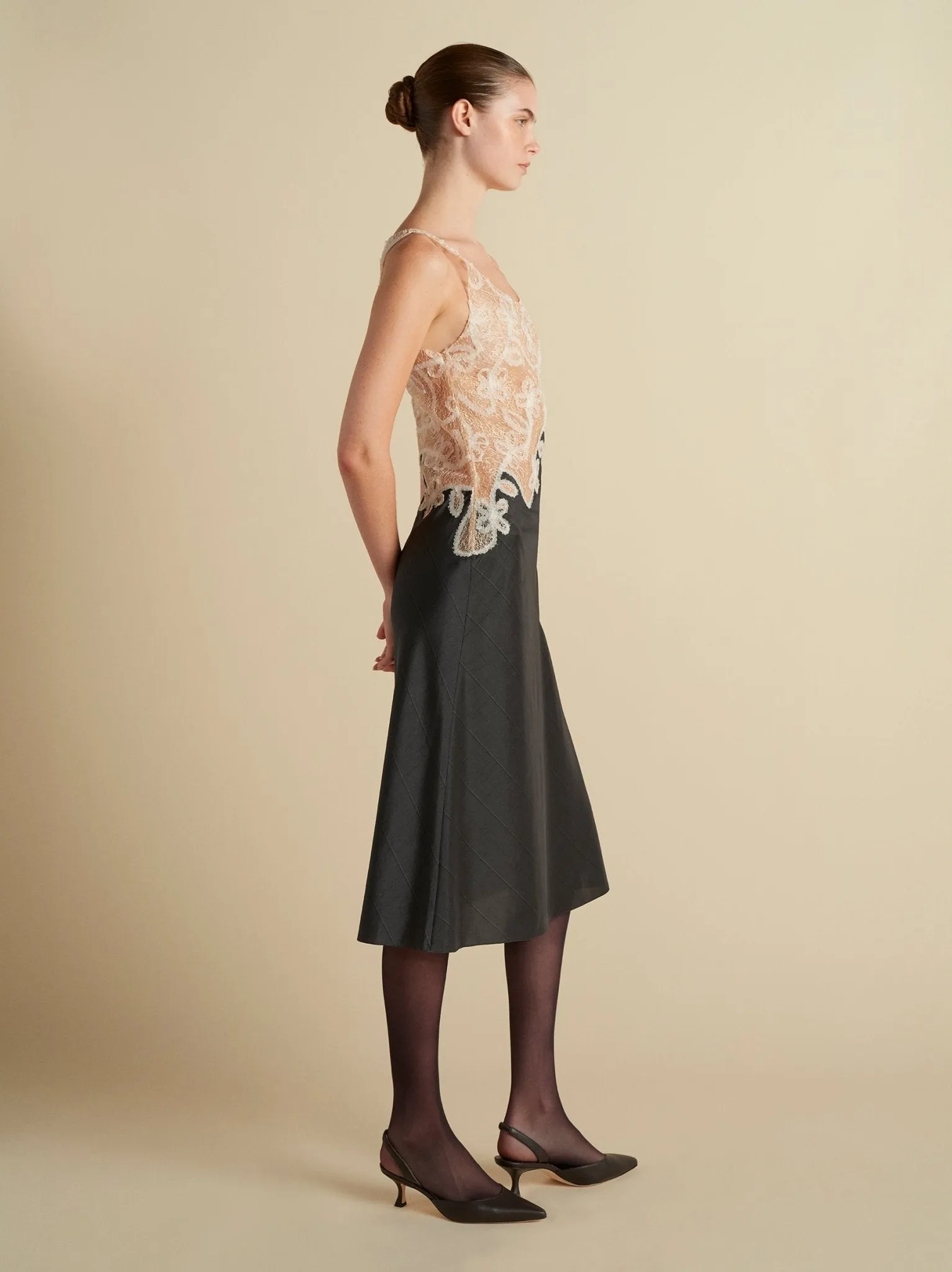 Pinstripe Dress with Lace Encrustation sold by Marina Moscone product image thumbnail 2