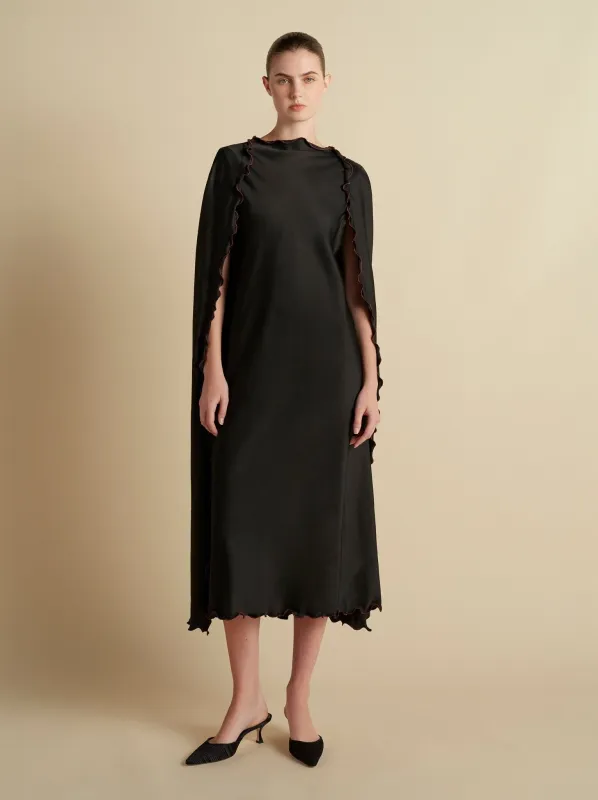 Cady Cape Dress with Scalloped Edge sold by Marina Moscone