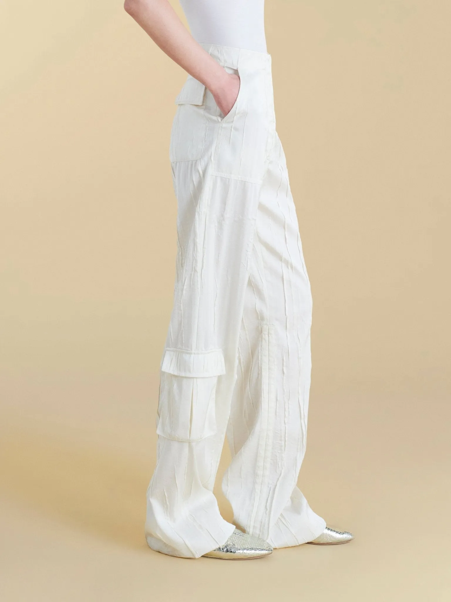 Crinkled Satin Cargo Trouser sold by Marina Moscone product image thumbnail 3