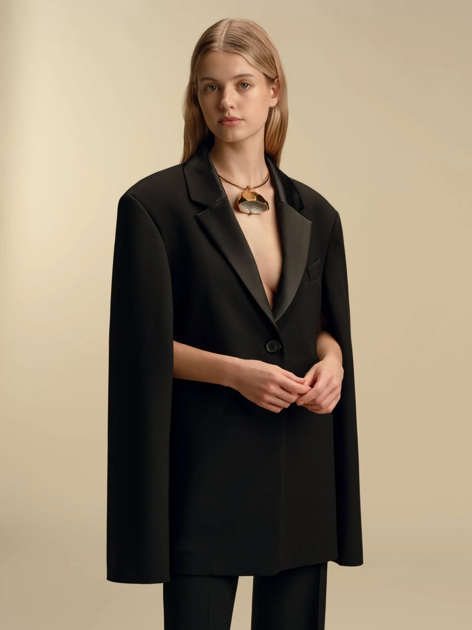 Tailored Boyfriend Blazer with Cape Sleeve sold by Marina Moscone