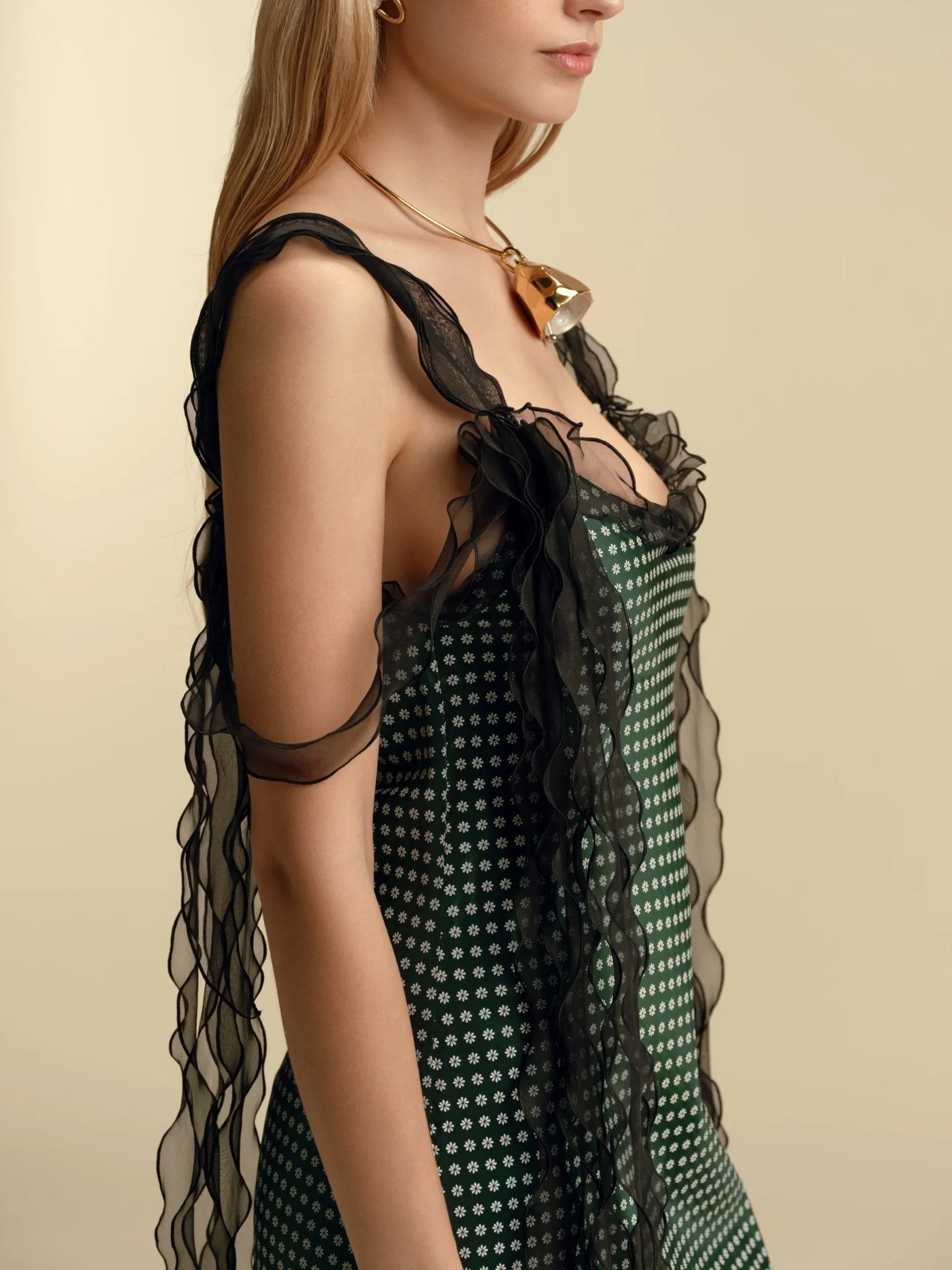 Satin Twill Slipdress with Ruffle Trim sold by Marina Moscone product image thumbnail 3