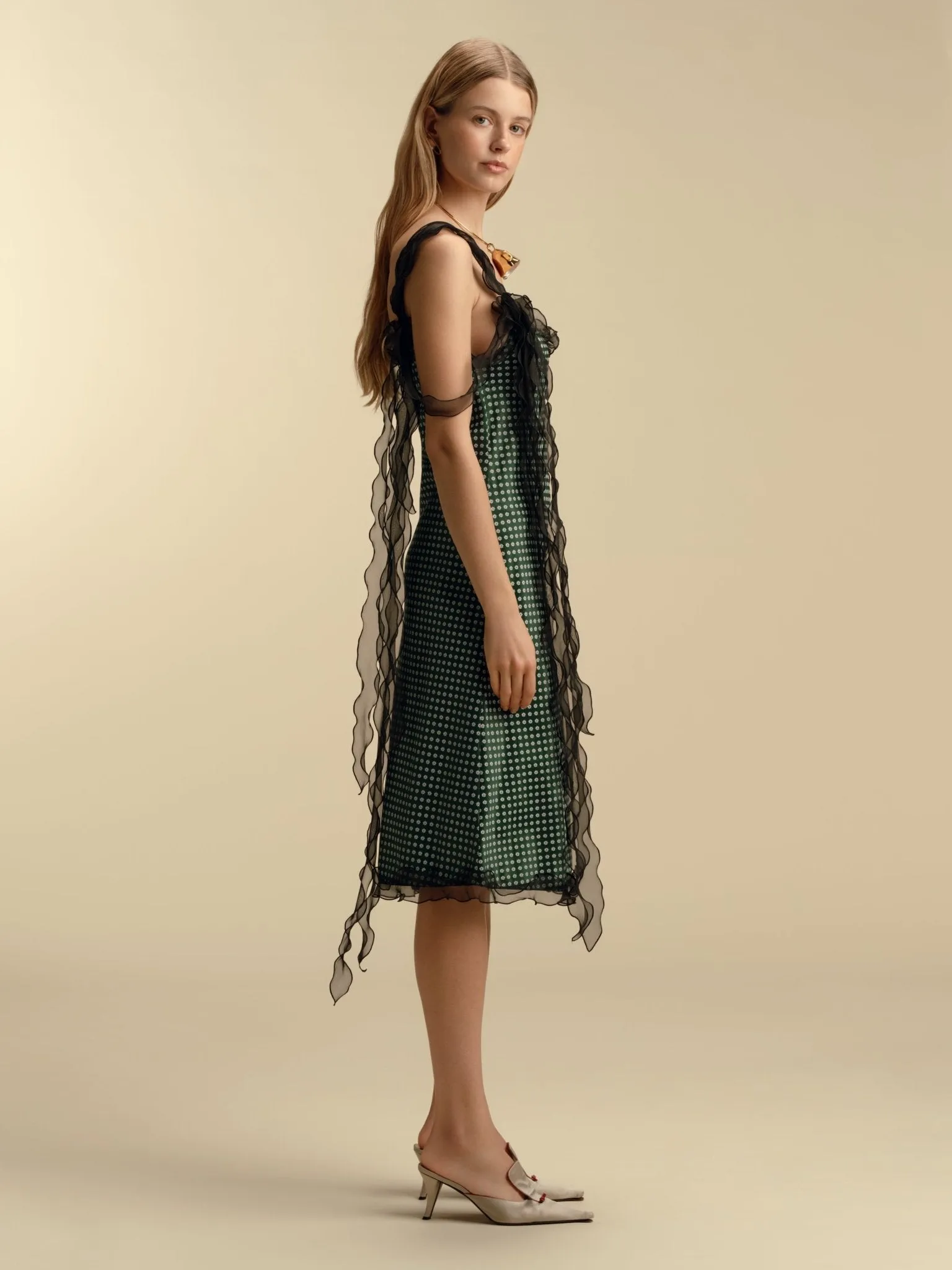 Satin Twill Slipdress with Ruffle Trim sold by Marina Moscone product image thumbnail 4