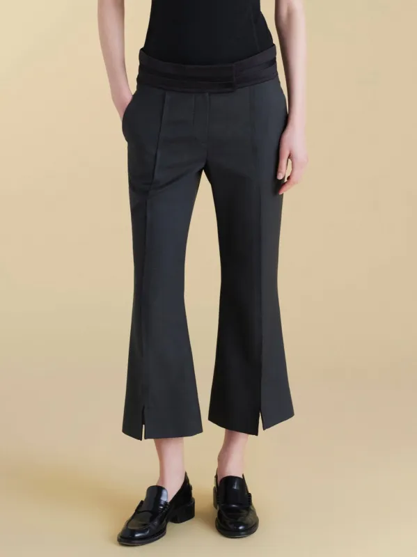 Cropped Wool Flare Trouser with Slit sold by Marina Moscone