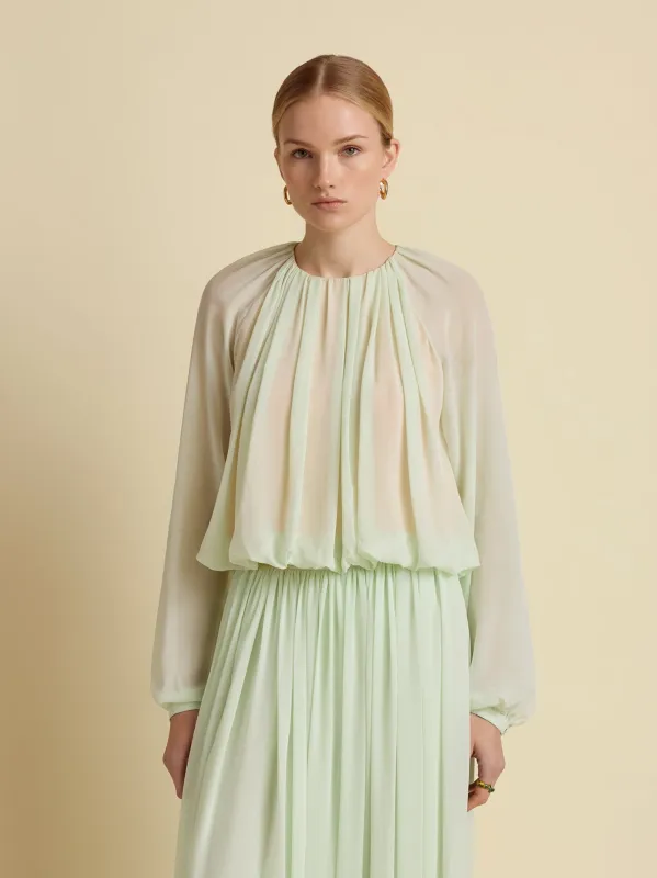 Silk Long Sleeve Gathered Blouse made by Marina Moscone