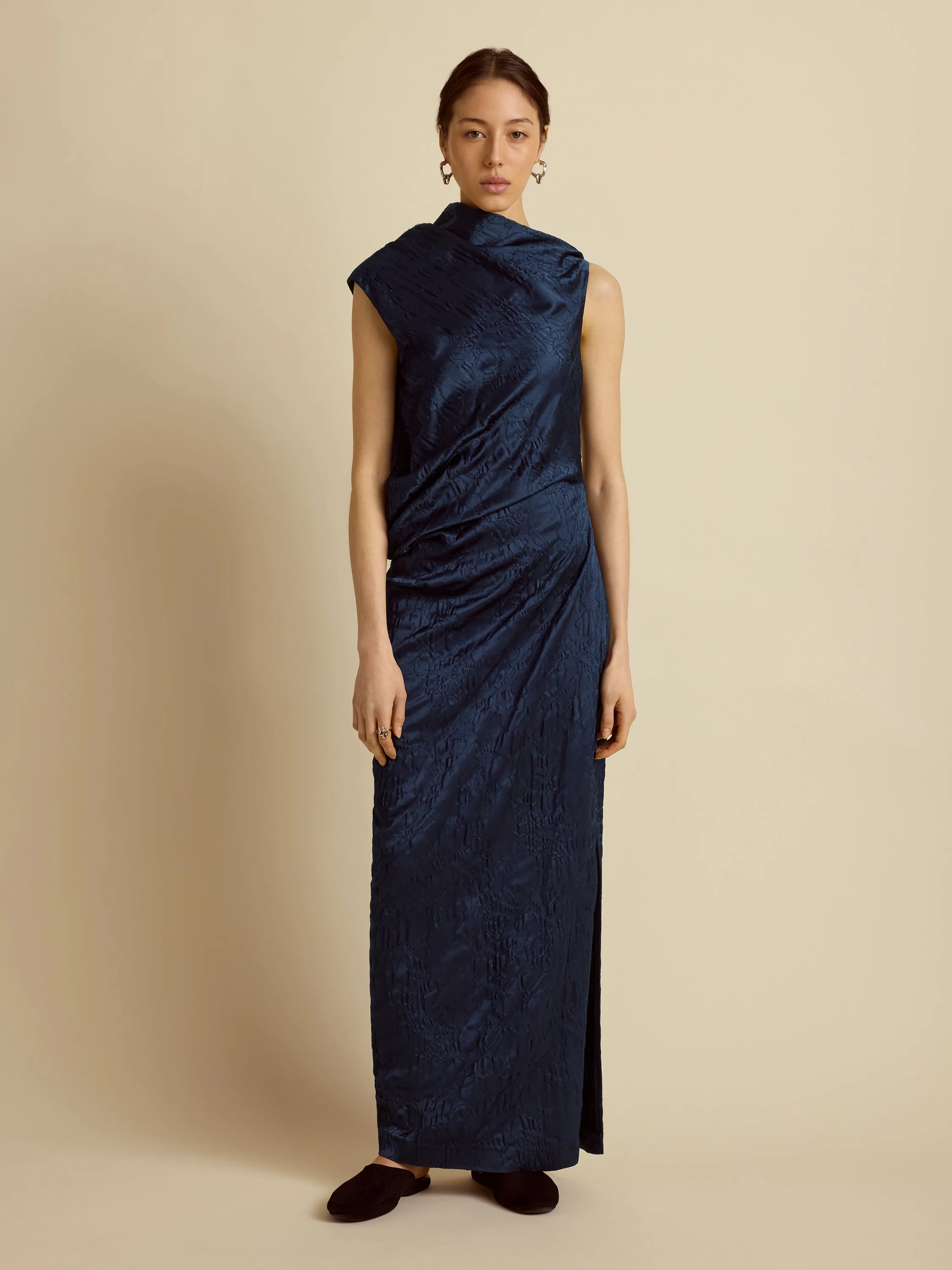 Satin Jacquard Column Dress sold by Marina Moscone