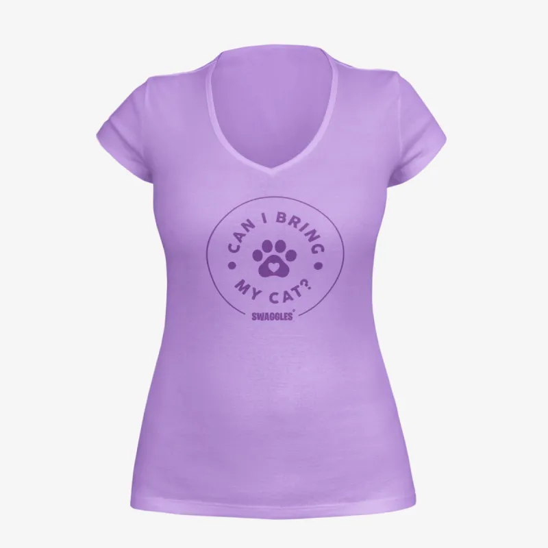 "Can I Bring My Cat?" - Women's Deep V-Neck sold by Swaggles