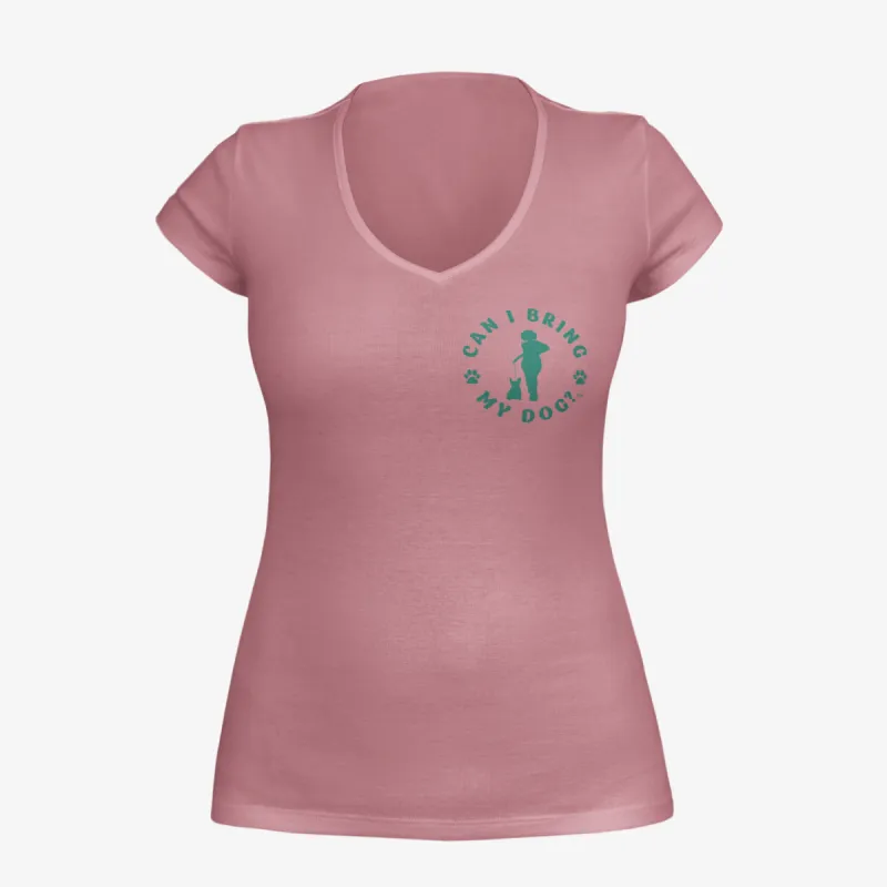 "Can I Bring My Dog?" - Black Woman Standing - Deep V-Neck Tee sold by Swaggles