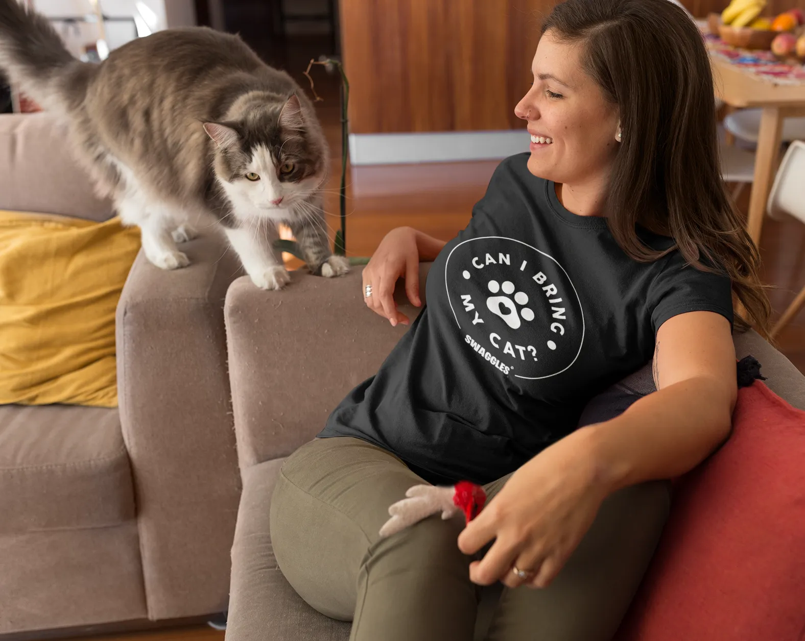 "Can I Bring My Cat?" - Women's Crew Neck Tee sold by Swaggles product image thumbnail 2