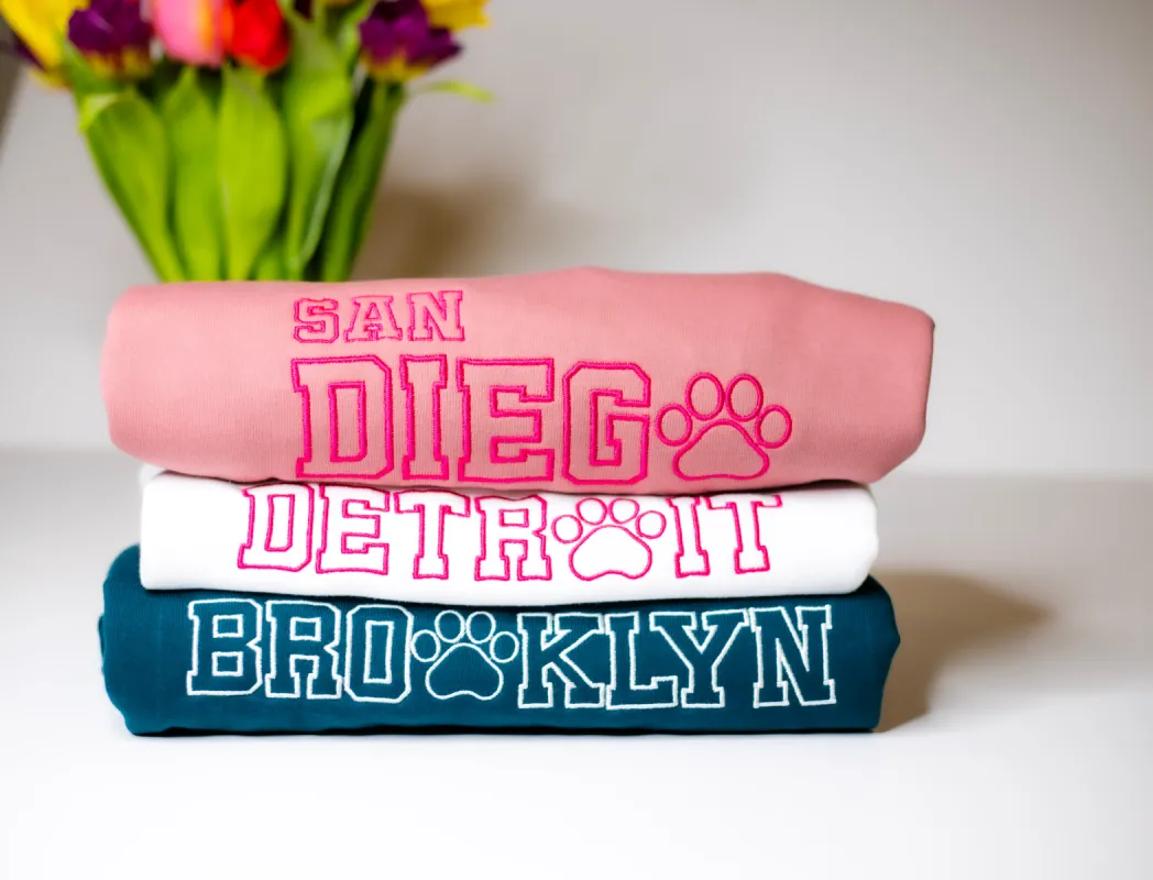 Embroidered City Paw - Women's Crew Neck Sweatshirt sold by Swaggles