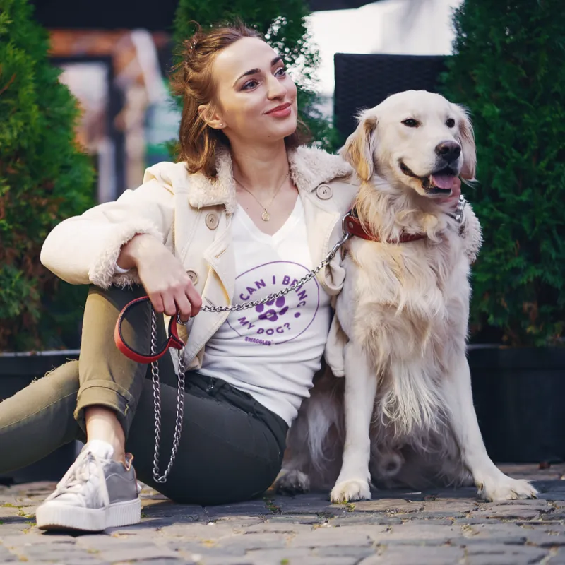 "Can I Bring My Dog?" - Paw Design - Women's Deep V-Neck Tee sold by Swaggles