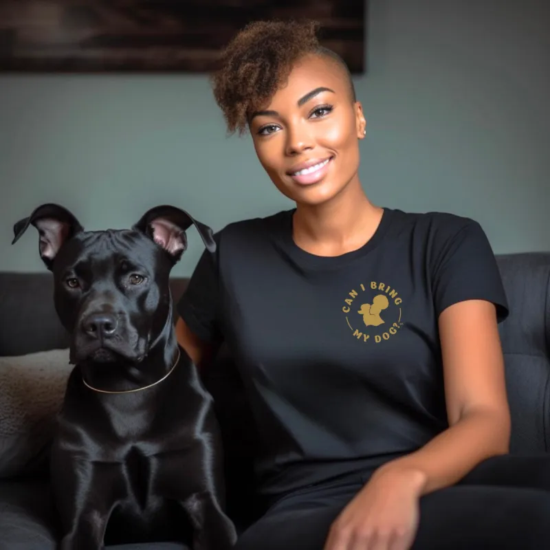 "Can I Bring My Dog?" - Black Woman Silhouette - Crew Neck Tee sold by Swaggles