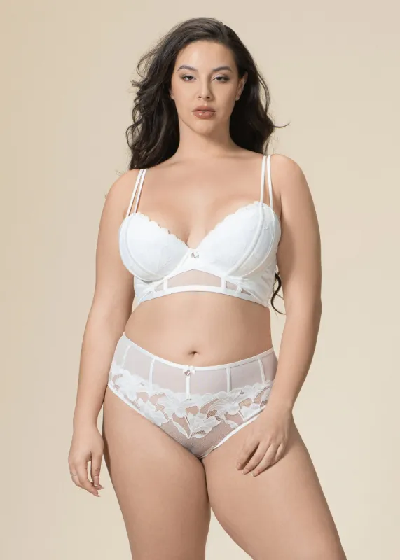 JEAN Plus Underwired White Lace Long Bra sold by UCA Lingerie