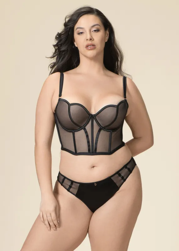 MARLENE Plus Underwired Black Mesh Demi Corset Long Bra sold by UCA Lingerie