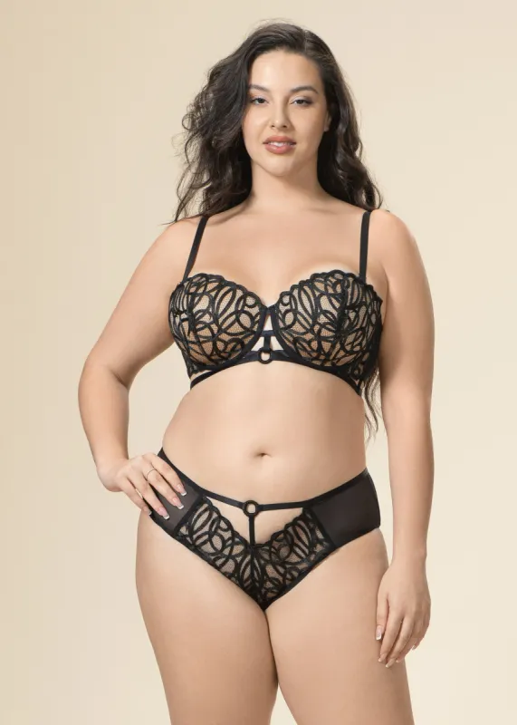 RORA Plus Sexy Black Underwired Lace Balconette Demi Bra sold by UCA Lingerie