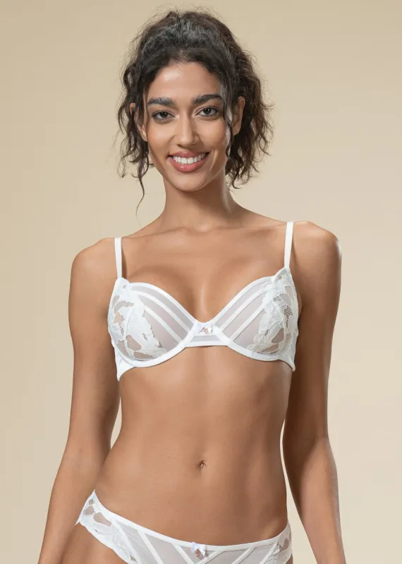 FLORA Seductive Underwired Unlined White Demi Lace Bra sold by UCA Lingerie