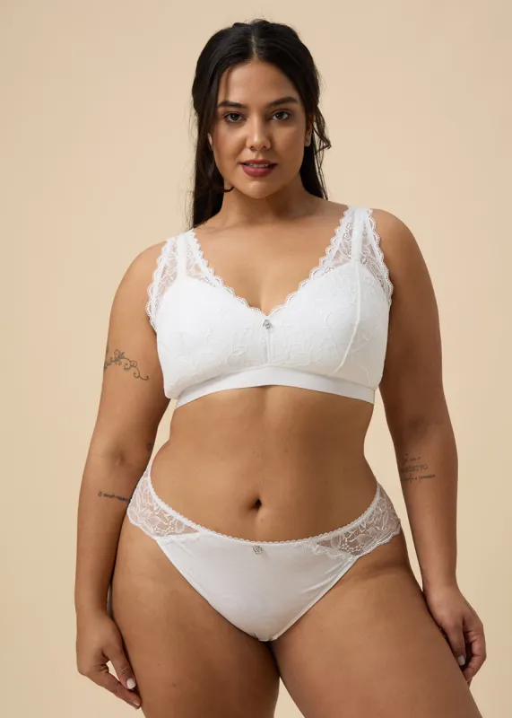 PEARL Plus White Lace Wireless Plunge Bra sold by UCA Lingerie