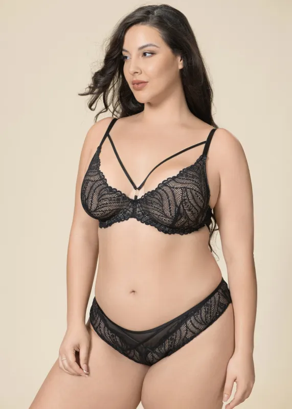 CHLOE Plus Black Underwired Unlined Lace Plunge Bra sold by UCA Lingerie