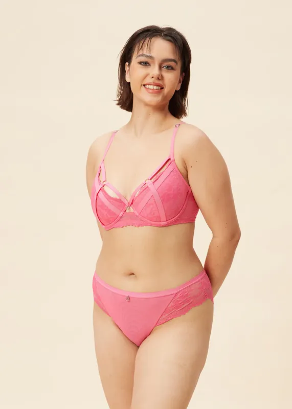 ZENDAYA Plus Sexy Recycled Lace Underwired Demi Bra in Pink sold by UCA Lingerie