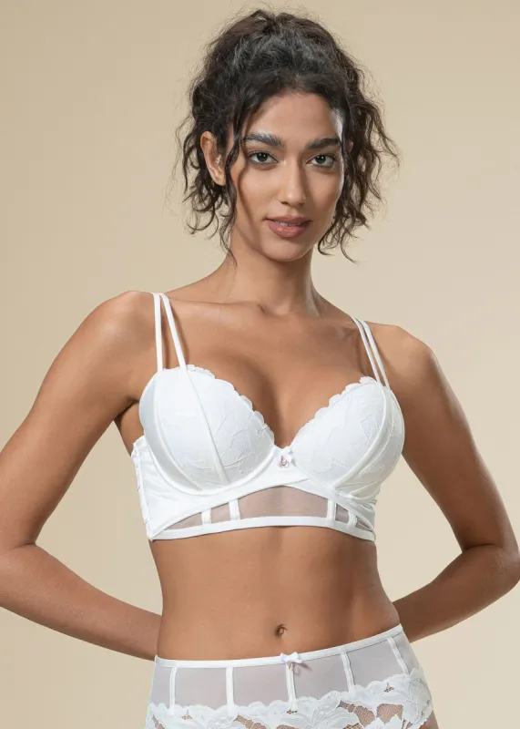 JEAN Underwired White Lace Long Bra sold by UCA Lingerie